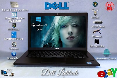 #ad Dell Latitude 7480 14quot; I7 6th Gen@2.80GHz 8GB 256SSD New Battery Charger Win 10 $255.00