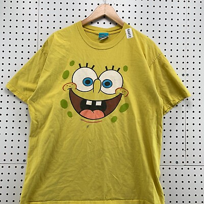 #ad Vintage Sponge Bob Im Ready Shirt Yellow Short Sleeve Adult Large 21.5x29 $11.19