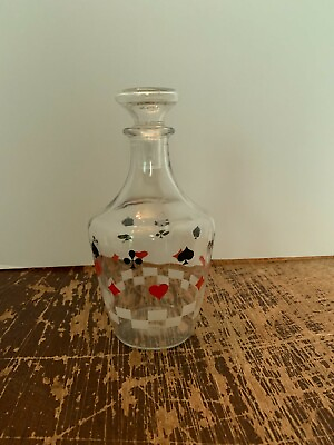 #ad Vintage Playing Card Glass Decanter Made In France $13.99