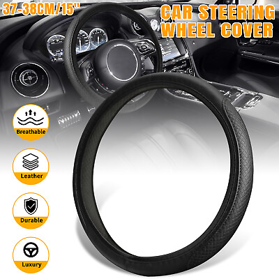#ad 15quot; 38cm Car Steering Wheel Cover Leather Anti slip Black Accessories Universal $7.98