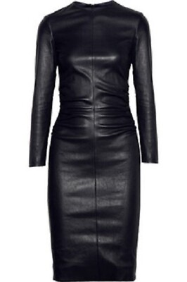 #ad New Women Genuine 100 % Lambskin Leather Designer party wear Ladies Dress WD043 $149.99