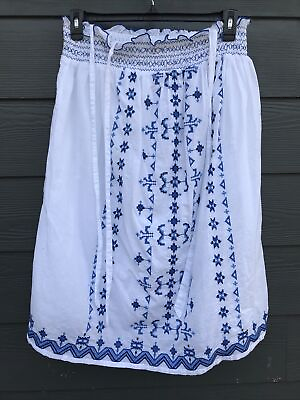 #ad Lucky Brand Skirt Small Ethnic Peasant Cotton Embroidery Blue White Bohemian $6.67