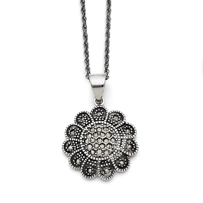 #ad Chisel Stainless Steel Textured Flower Marcasite Necklace 20quot; $42.99