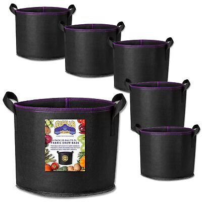 #ad Grow Bags 20 Gallon 6 Pack with Handles for Plants Seeding Indoor or Outdoor ... $39.58