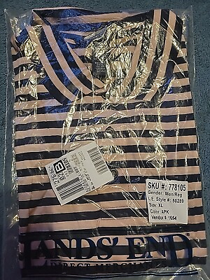 #ad Lands End Mens Collar T Shirt Pink And Blue Sz XL New Old Stock $12.00