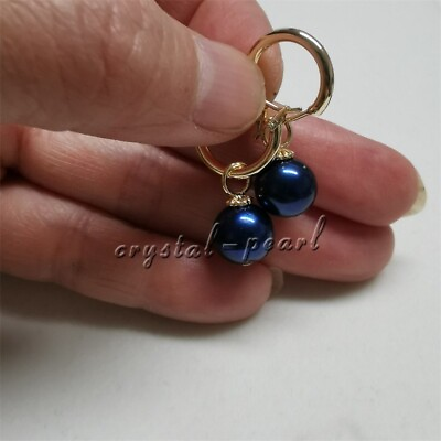 #ad beautiful 10 11 mm AAAA black blue south sea Pearl 14K Gold Stud Earrings $28.00