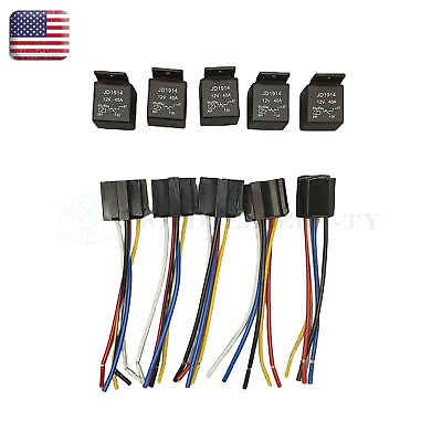 #ad 5PC 12V 30 40 Amp 5 Pin SPDT Automotive Relay w Wires Harness Socket Set $11.49
