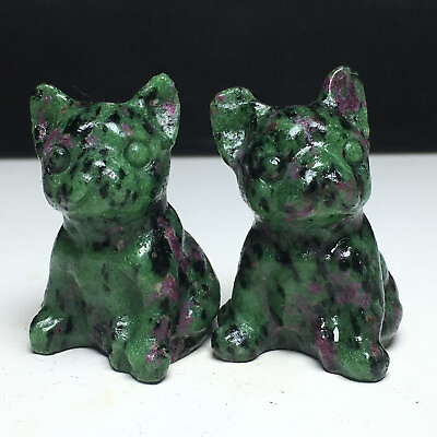 #ad 2PC Natural Crystal specimen. RUBY ZOISITE. Hand Carved.The Exquisite Dog $26.99