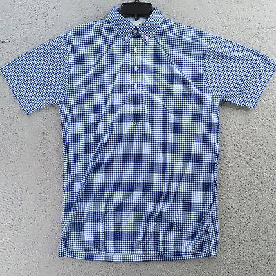 #ad Collars Co Dress Collar Polo Mens Medium White Blue Check Short Sleeve Fitted $24.95