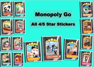 #ad MONOPOLY GO All 4 star amp; 5 Star Stickers Card Same day Delivery ⏩⏩ $9.45