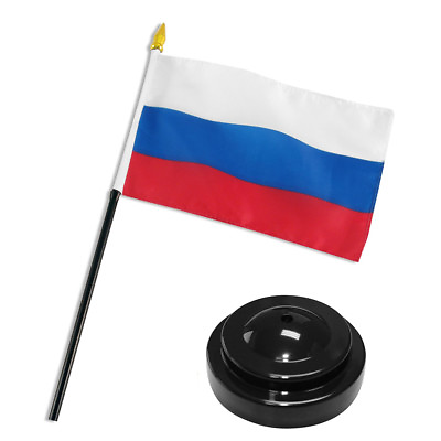 #ad Russia Russian Flag 4quot;x6quot; Desk Set Table Stick Black Base $7.24