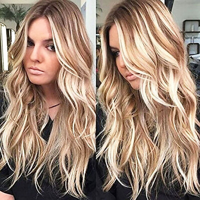 #ad Straight Human Lace Front Wigs with Womens Curly Long Wig Hair Wavy Ombre Blonde $15.99