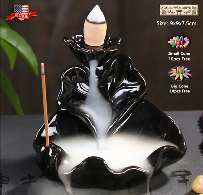 #ad Ceramic Backflow Incense Burner Holder Lotus Waterfall amp; Incense Cones Gift $13.99