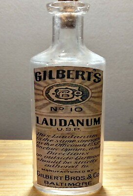 #ad Vintage Medicine Hand Crafted Bottle Gilbert Bros Laudanum with Opium COPY $20.00
