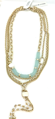 #ad LUCKY BRAND Gold Tone Aqua Bead Convertible Layered Necklace $99 NWT $43.40