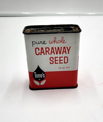 #ad Vintage TONE#x27;S pure whole CARAWAY SEED TIN 1 5 8 OZ $5.75