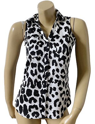 #ad EXPRESS Womens Size XXS Sleeveless Slim Fit Button Up Collared Portofino Shirt $19.99