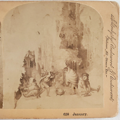 #ad Jack Frost Cave Elves Stereoview c1875 January Winter Snow Ice Fire Photo D670 $17.97