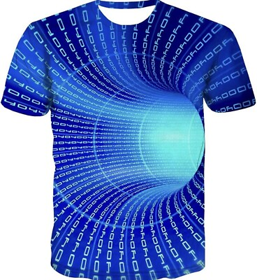 #ad 3D Optical Illusion Blue T Shirt Novelty Short Sleeve Tee Silky Mens Trippy NWOT $11.95