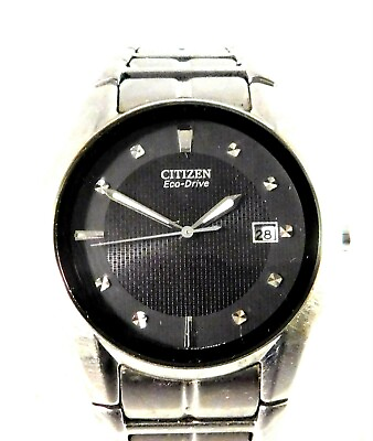 #ad Citizen Eco Drive Watch Black Dial Silver Accents Date At 3:00 Position GN 0 S 9 $44.60