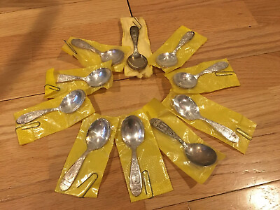 #ad Vtg 1960s Lot W 10 BIRTH RECORD Baby Spoons IS Silverplate WM Rogers ExCond $17.99