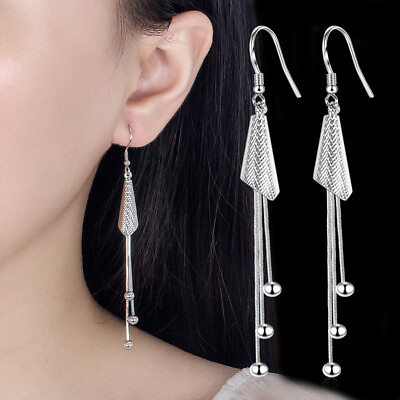 #ad 925 Sterling Silver Tassel Long Earrings Womens Fashion Silver Earrings Jewelry $6.92