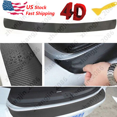 #ad 4D Carbon Fiber Trunk Protection Strip Rear Guard Bumper Sticker Panel Protector $7.61