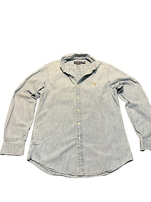 #ad Mens Ralph Lauren Blue Denim Slim Fit Long Sleeve Cotton Shirt Size L Large $21.44