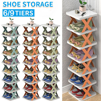 #ad Shoe Rack 6 and 9Tiers DIY Narrow Stckable Free Standing Shoes Storage Organizer $14.99