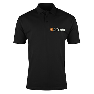 #ad Classic Bitcoin Crypto Currency Logo Embroidered Men#x27;s Cotton Polo Shirt $26.99