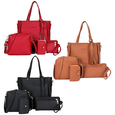 #ad 4Pcs Set Women Lady Leather Handbags Messenger Shoulder Bags Tote Satchel Purse $16.09