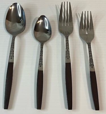 #ad Interpur INR2 Stainless Brown Synthetic Wood Handle MCM Flatware Your Choice $9.95