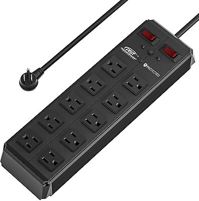 #ad CRST 10 Outlet Heavy Duty Power Strip Surge Protector with Two Switches 9FT Long $32.99