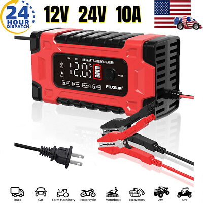 #ad 10A 12V 24V Fully Automatic Smart Car Battery Charger Maintainer Trickle Charger $21.99