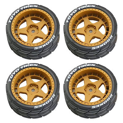 #ad 4x 1 10 Scale RC Rubber Tires Hex 12mm Wheels Rims For RC On Road Buggy Car $17.99