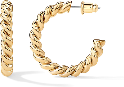 #ad 14K Gold Plated Twisted Rope round Hoop Earrings in Rose Gold White Gold and Ye $23.06