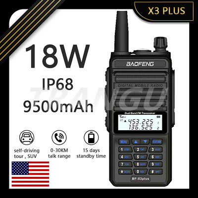 #ad BAOFENG X3 PLUS 18W 9500MAH 30KM WALKIE TALKIE TRI BAND RADIO WATERPROOF UHF VHF $46.48