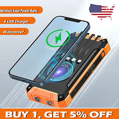 #ad 2024 Wireless Solar Power Bank 4 USB Backup External Battery Charger for Phone $24.99