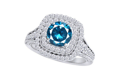 #ad 1.18 CtW Blue amp; White Solitaire Diamond Halo Ring 14k White Gold $1195.98