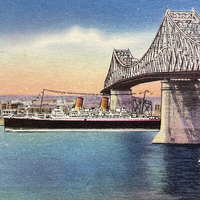 #ad Antique 1930s White Star Line RMS Doric Under Montreal Bridge Postcard V3434 $13.99