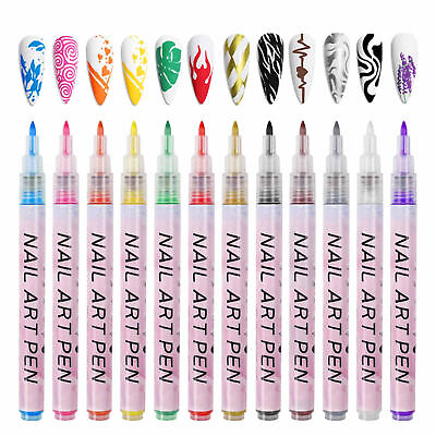 #ad Nail Polish Pens Set Quick Dry Nail Point Graffiti Dotting Pen Set of 12 Color $18.71