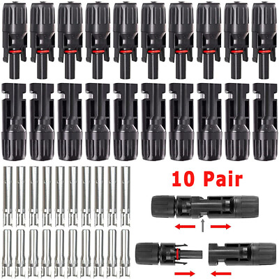 #ad 10 Pairs Solar Panel Cable Wire Connectors Kit Male Female Waterproof Adapter $8.59