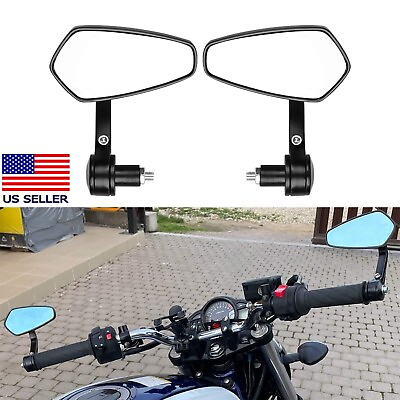 #ad Pair of 7 8quot; MOTORCYCLE HANDLE BAR END MIRRORS UNIVERSAL RACER MOTORBIKE $18.95