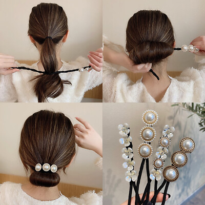 #ad Faux Pearl Shell Flower Hair Bun Maker Headdress DIY Hairstyle Tool Twist Curler C $2.79