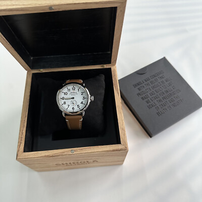 #ad New Shinola Runwell Men#x27;s 41mm White Dial Tan Leather Strap Quartz Watch $235.60
