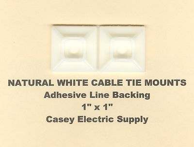 #ad 100 1quot; x 1quot; Inch Cable Tie Mount NATURAL WHITE Nylon w Adhesive Backing USA MADE $12.95