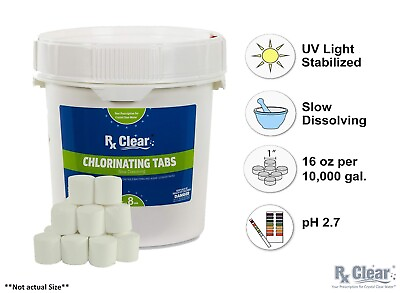 #ad Rx Clear 1quot; Inch 99% Trichloro Stabilized Swimming Pool Chlorine Tablets 8 lbs $59.99
