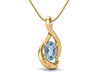 #ad Dainty Oval Shape Blue Topaz 925 Sterling Silver Yellow Plated Women Necklace $27.00
