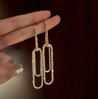 #ad Fashion Long Geometric Crystal Drop Dangle Ear Earrings Stud Women Party Jewelry $9.67