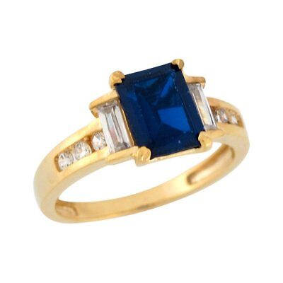 #ad 10k or 14k Yellow Gold Simulated Blue Sapphire White CZ Ladies Cocktail Ring $279.99